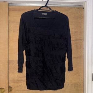 Vince Camuto Black Knit Top with Ruffle Detail